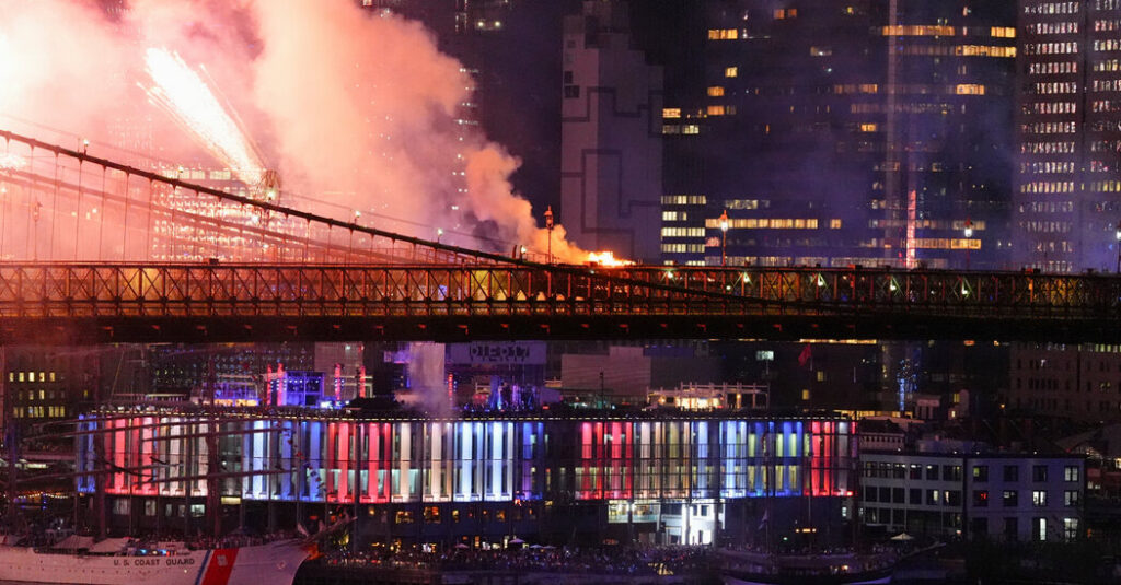 The Brooklyn Bridge Briefly Catches Fire During a Fireworks Display